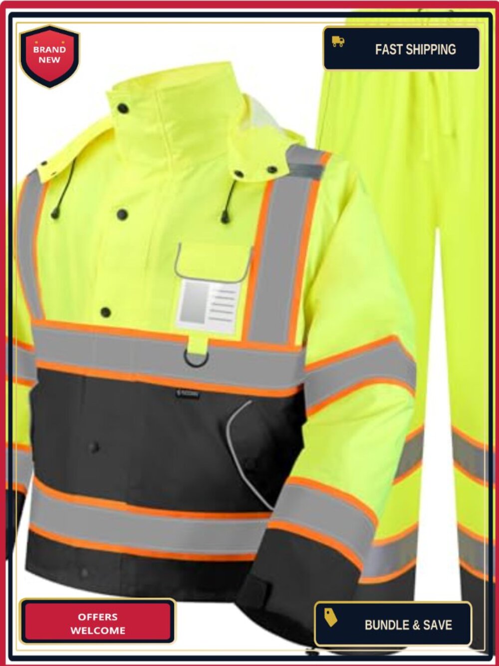Hi Vis Rain Suit Waterproof ANSI Class 3 Work Rain Gear Polyester